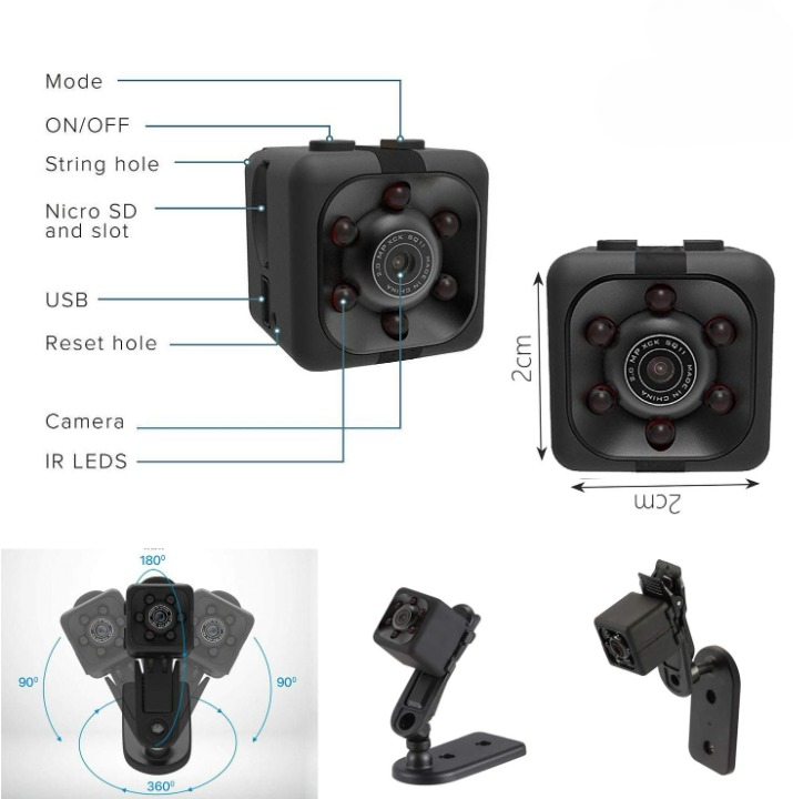 SQ6 Mini Spy Camera – HD Portable Security Camera with Night Vision & Two Stand Holders